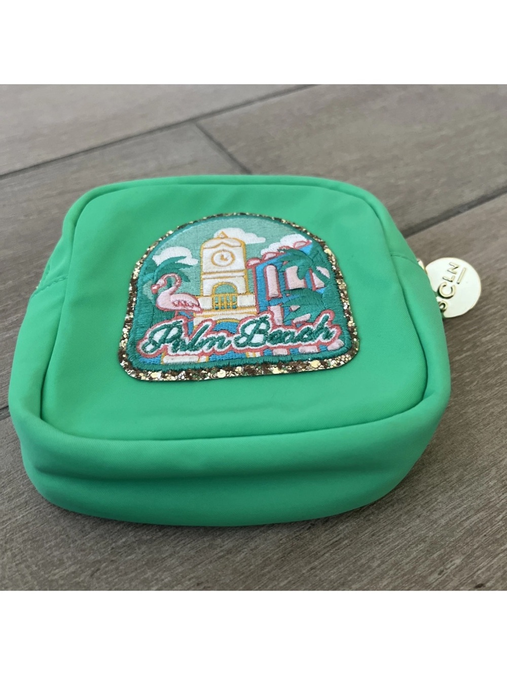Green Palm Beach Embroidered Zip Pouch Stoney Clover Palm Beach